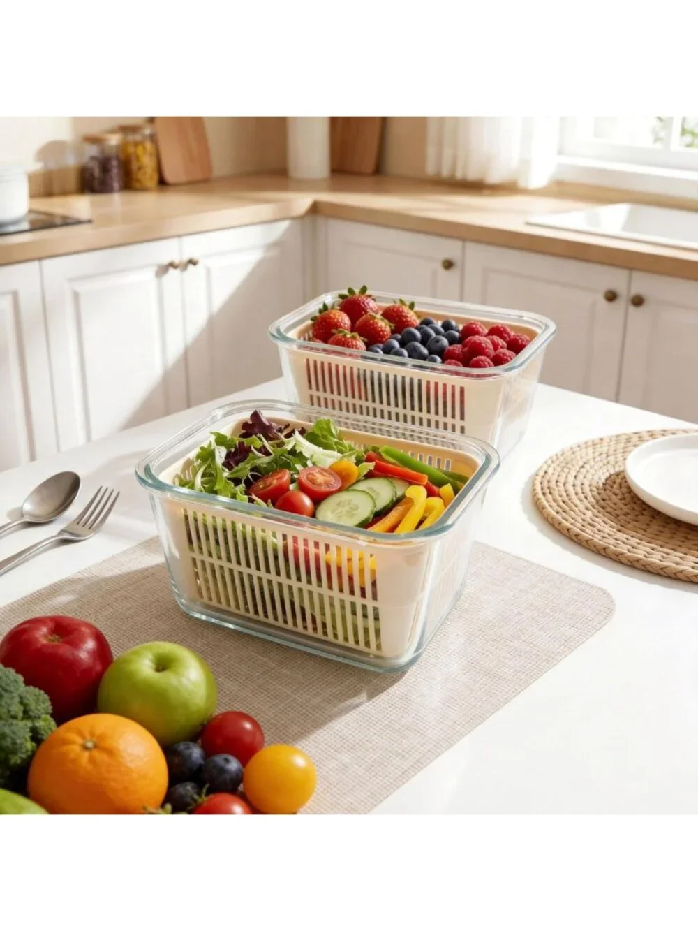 Airtight Glass Food Storage Containers Set, Microwave Safe, BPA Free, 60oz, 2